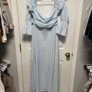 Chic Light Blue Long Sleeve Dress